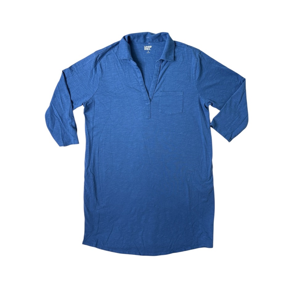 Lands End Womens Dress Tunic XL‎ Blue Cotton Jersey 3/4 Sleeve Casual Comfort